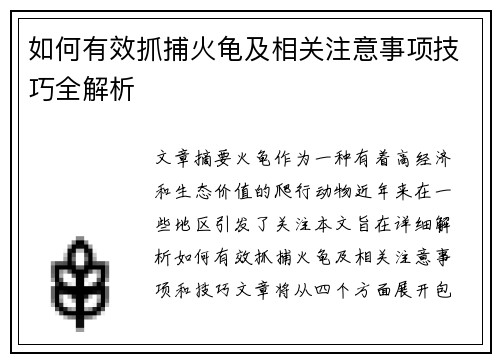 如何有效抓捕火龟及相关注意事项技巧全解析