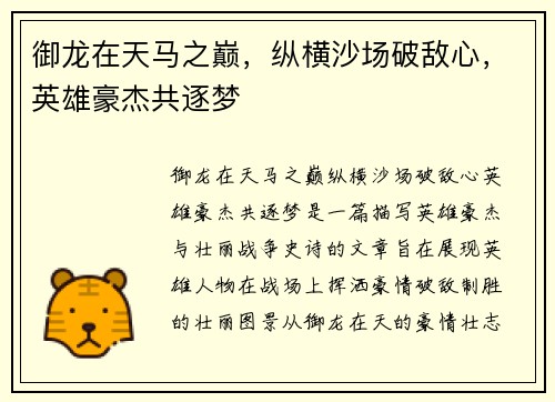 御龙在天马之巅，纵横沙场破敌心，英雄豪杰共逐梦